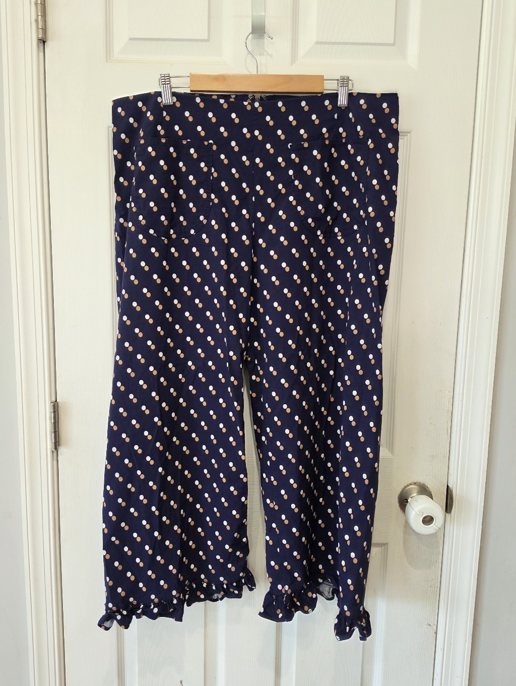 Anthropologie Maeve Colette Ruffle Hem Crop Wide Leg Pants Navy Blue Dot Sz 18w — image 2 of 8